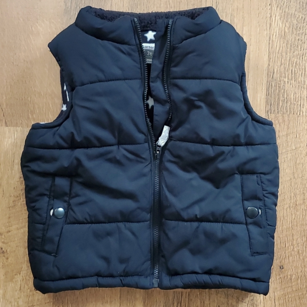 Carters Black Puffer Vest with Fleece Interior Size 3T
